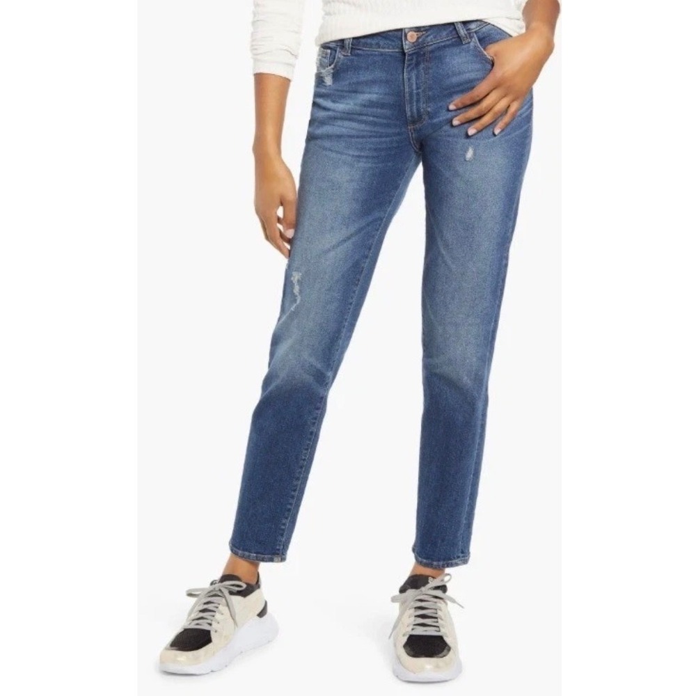 DL1961 Riley Boyfriend Straight Jeans Adams Distressed Blue Denim 26 NWT. $189